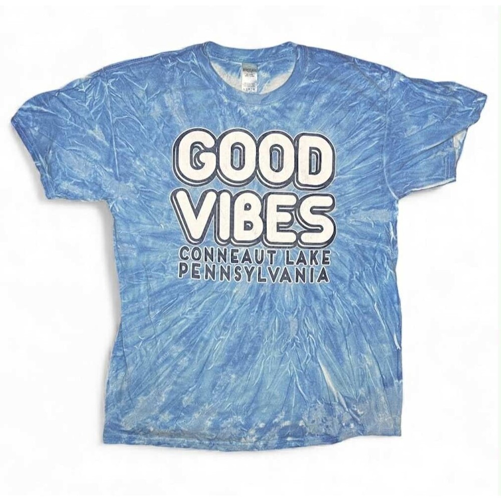 Colortone Good Vibes Conneaut Lake Pennsylvania Tie Dye Graphic T-Shirt Size L